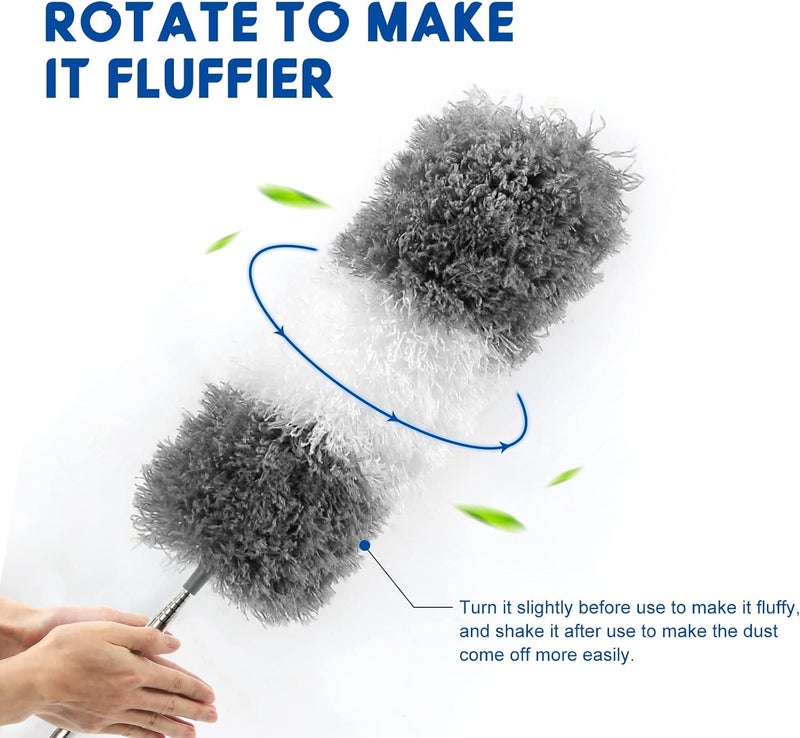 AURUZA Microfiber Feather Dusters for Cleaning, Extendable Duster with 110" Extension Pole & 2pcs Replaceable Bendable Head, Cleaner Supplies Duster Tool for Ceiling Fan Furniture Cars Home Kitchen Gadgets - Image 4